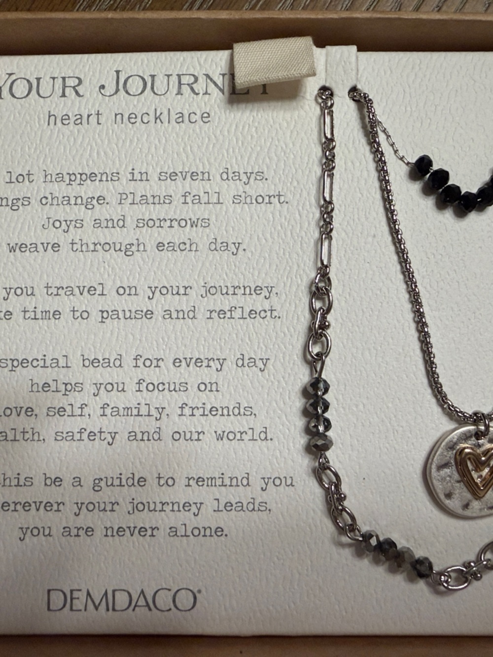 Demdaco Silver-Tone Layered Heart Necklace with Black Beads